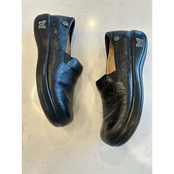 Alegria Keli Black Leather Slip-On Wedge Heel Comfort Work Shoes - Picture 1 of 7